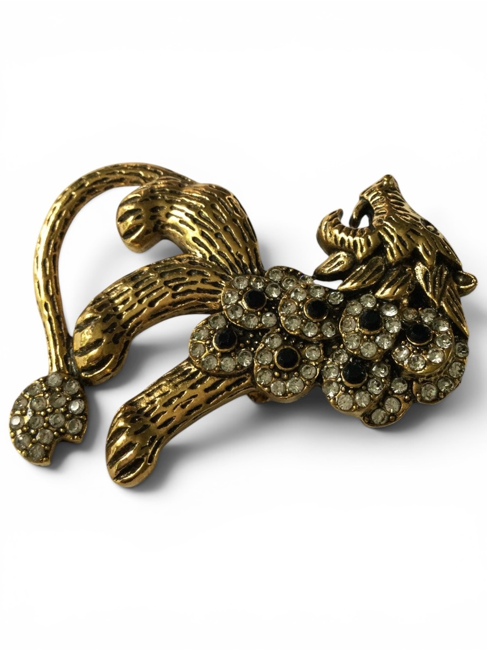 Fierce Gold‑Tone Lion Brooch • Rhinestone Mane • Statement Pin - Picture 7 of 10